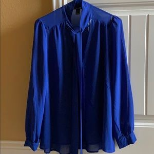 blue sheer forever 21 blouse with unique tie